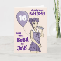 Carte Boba Bubble Thé Anime Fille Anniversaire
