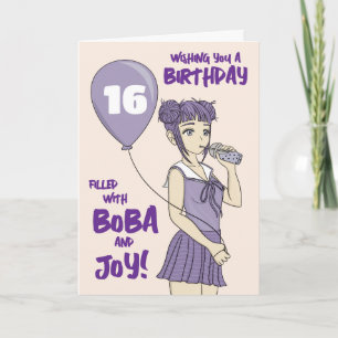 Carte Boba Bubble Thé Anime Fille Anniversaire