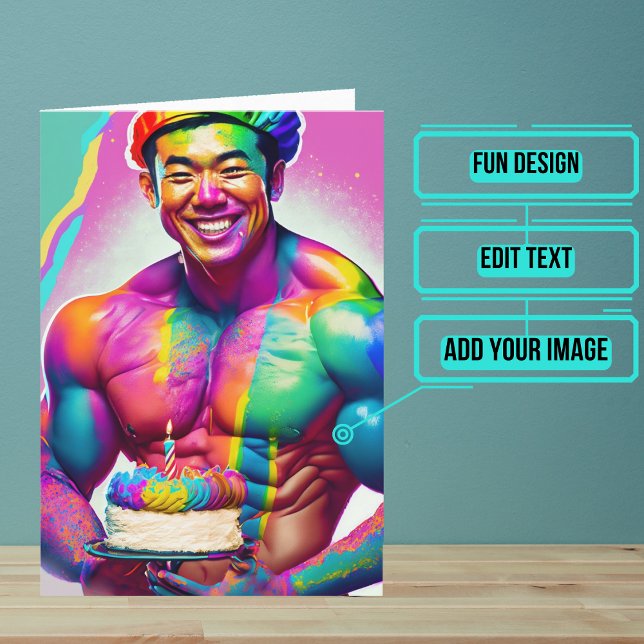 Carte Bodybuilder asiatique Gay Anniversaire (Wish a very Happy Birth - gay to your favorite human with this LGBTQ+ inspired birthday card. )