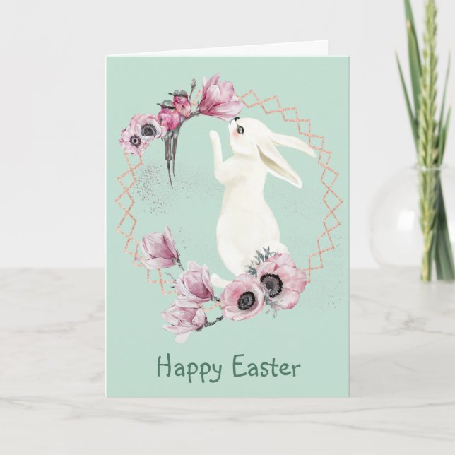 Carte Boeuf blanc de Pâques Hummingbirds Cadre fleuri (Devant)