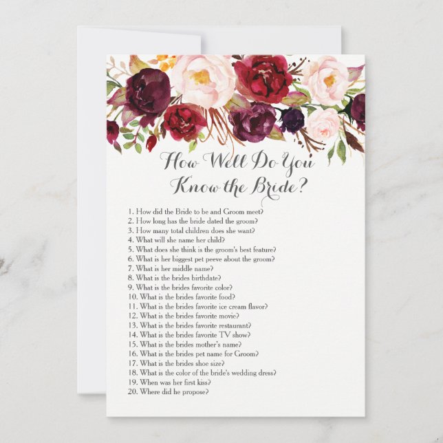 Carte Boho À quel point connaissez-vous la mariée? (Devant)