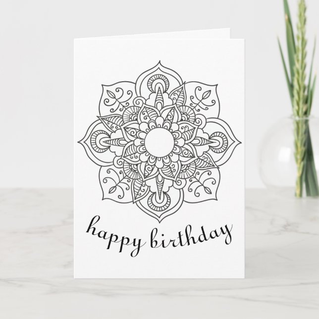 Carte Boho Anniversaire mandala ornement floral art colo (Devant)