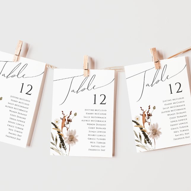 Carte Boho Automne Fleur Sauvage | Tableau de Numéros de (Créateur téléchargé)