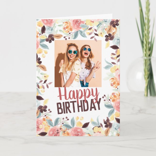 Carte Boho automne floral heureux anniversaire (Devant)
