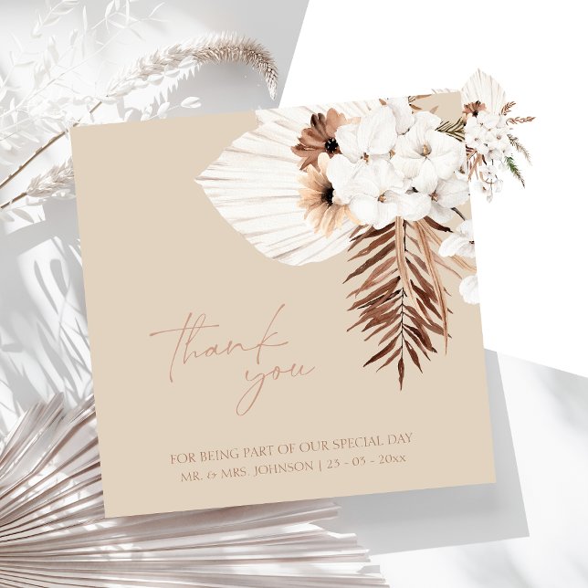 Carte Boho Beige Pampas Grass Orchidée Mariage Merci (Boho Terracotta Dried Floral Wedding Thank You)