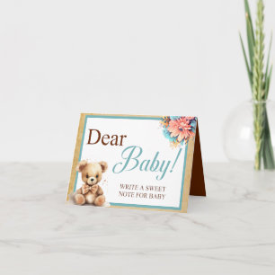 Carte Boho Blue Bear Baby shower Cher Baby Table Card