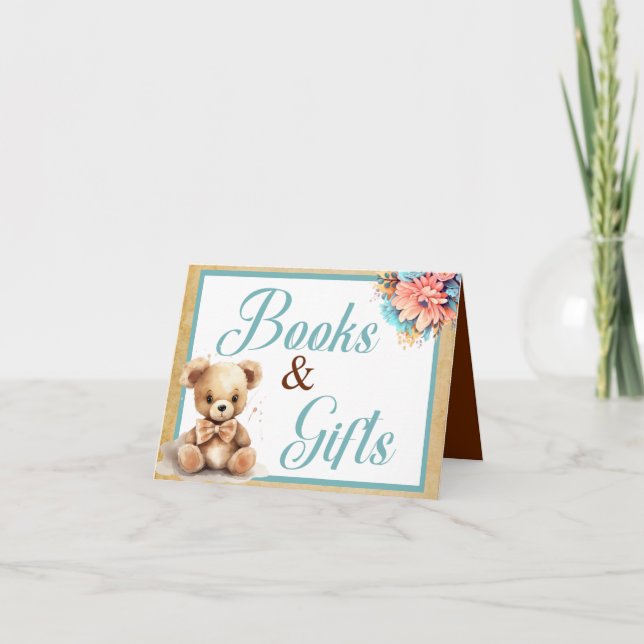 Carte Boho Blue Bear Baby shower Livres et cadeaux (Devant)