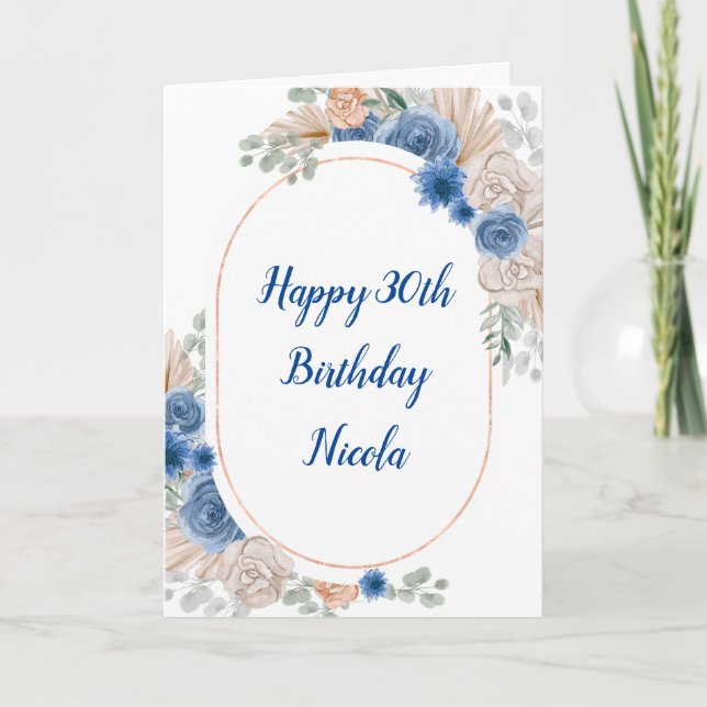 Carte Boho Blue Pampas Grandes (Devant)