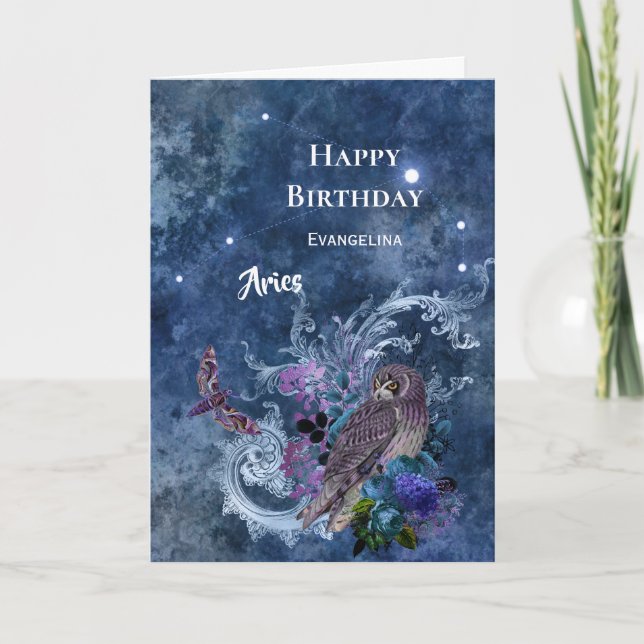 Carte Boho Blue Zodiac Aries Constellation Anniversaire (Devant)