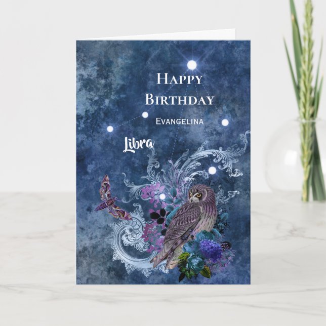Carte Boho Blue Zodiac Libra Constellation Anniversaire (Devant)