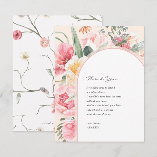 Carte Boho bohème fleuri rose nuptiale (Devant / Derrière)