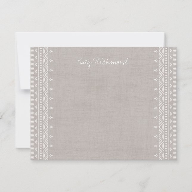Carte Boho Broderie Papier Motif Tribal - Gris (Devant)