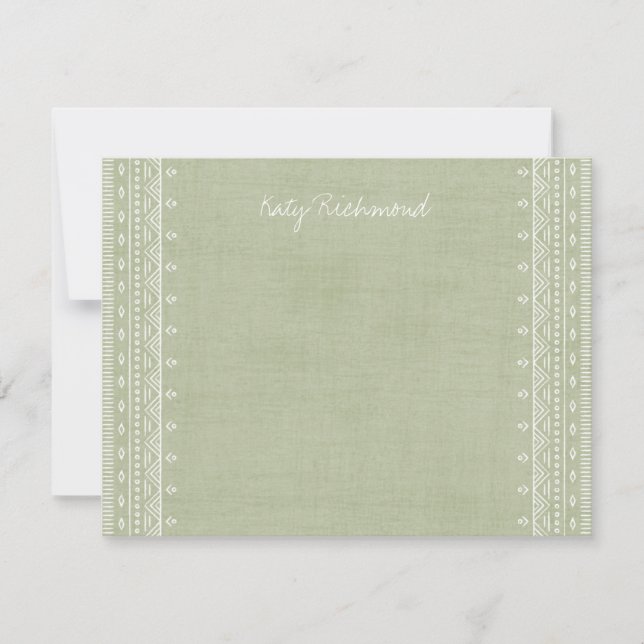 Carte Boho Broderie Tribal Motif Papeterie - Vert (Devant)