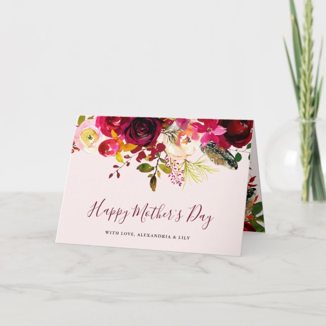 Carte Boho Burgundy Floral | Bonne fête des mères (Devant)