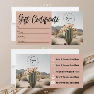 Carte Boho | Cactus à fleurs | Esthétique |Certificat ca