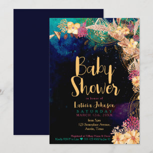 Carte Boho Chic Baby shower Bohème Floral & Plumes