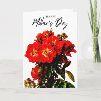 Carte Boho Chic Fête des Mères Rouge Roses Bouquet Blanc