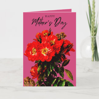 Carte Boho Chic Fête des Mères Rouge Roses Bouquet Magen
