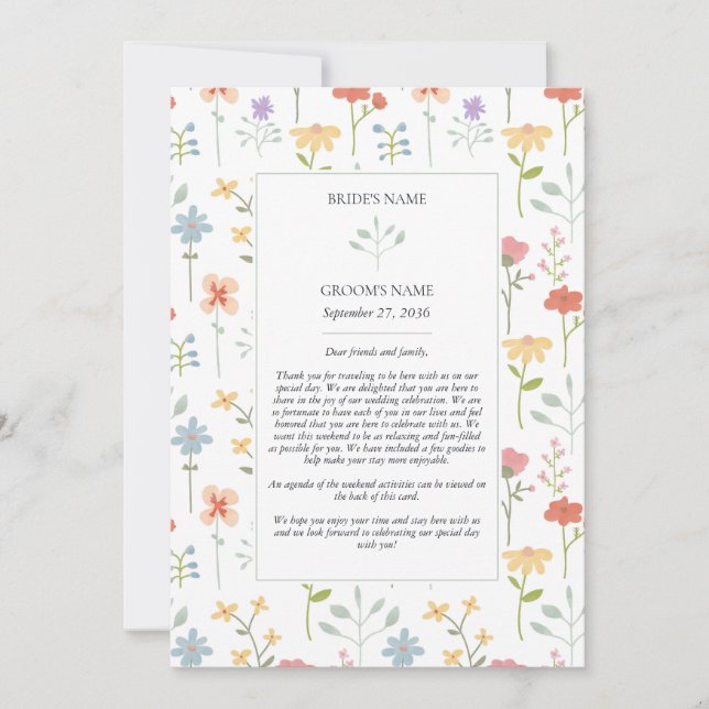 Carte Boho Chic Fleur sauvage Floral Mariage Itinéraire (Devant)