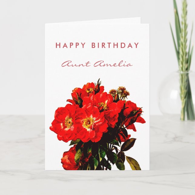 Carte Boho Chic Joyeux anniversaire Red Roses Bouquet Ta (Devant)