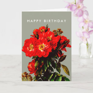 Carte Boho Chic Joyeux Anniversaire Rouge Roses Sage Ver