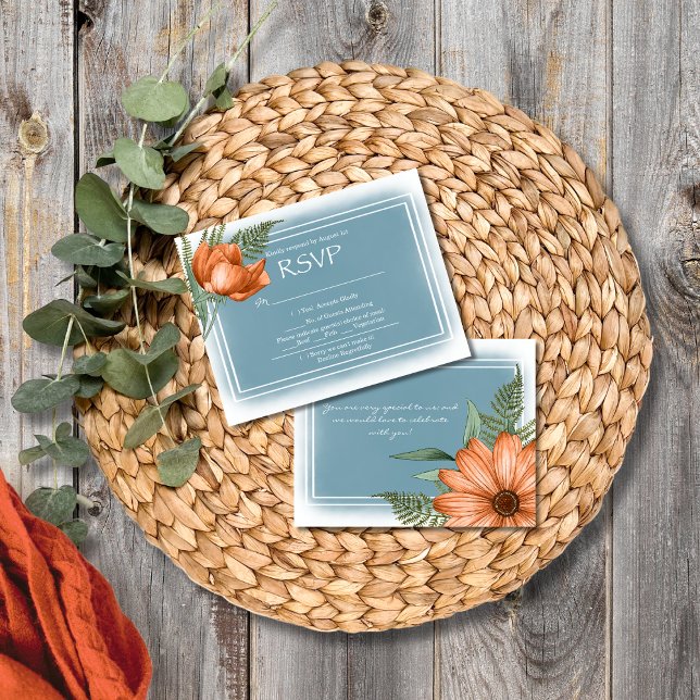 Carte Boho Chic Orange Floraux Smokey Blue RSVP (Créateur téléchargé)