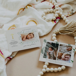 Carte Boho Delicate Floral Merci du baptême