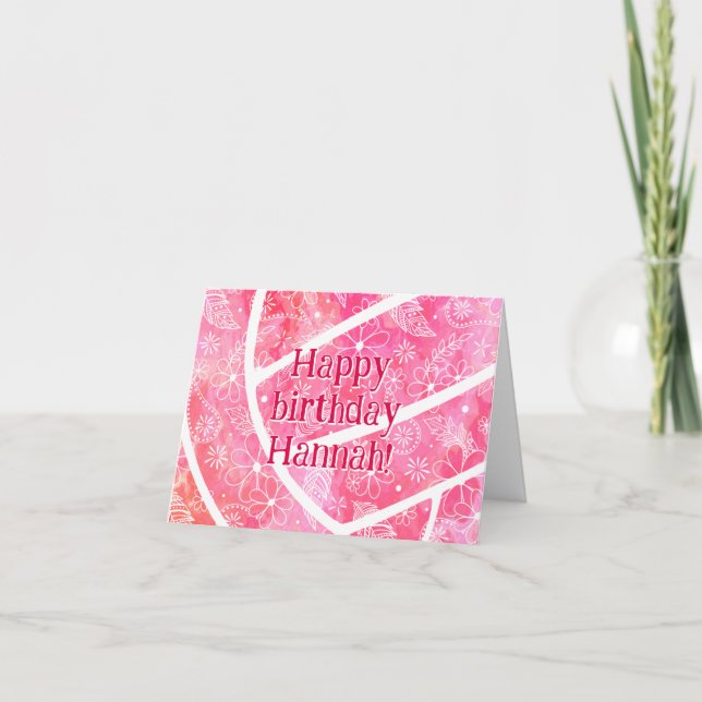 Carte boho doodle floral rose volleyball anniversaire (Devant)