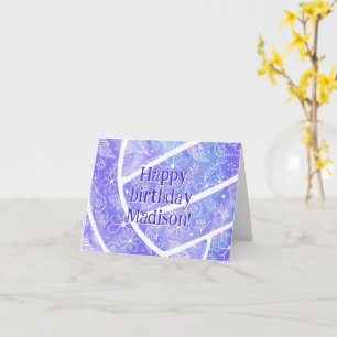 Carte boho doodle plumes violet volleyball anniversaire