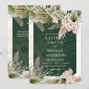 Carte BOHO Emerald Green Pampas Grass Peach Mariage