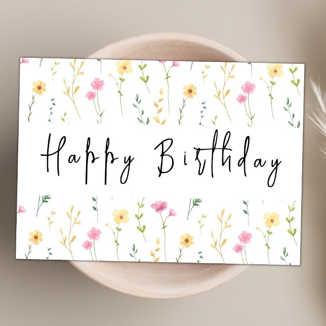 Carte Boho Fleur sauvage Aquarelle moderne Joyeux annive (Créateur téléchargé)