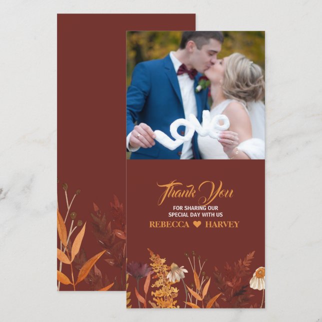 Carte Boho Fleur sauvage Automne Mariage de automne Phot (Devant / Derrière)