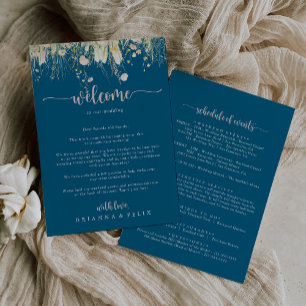 Carte Boho Fleur sauvage Marine Mariage Bienvenue