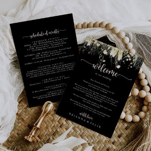Carte Boho Fleur sauvage noir Mariage de bienvenue