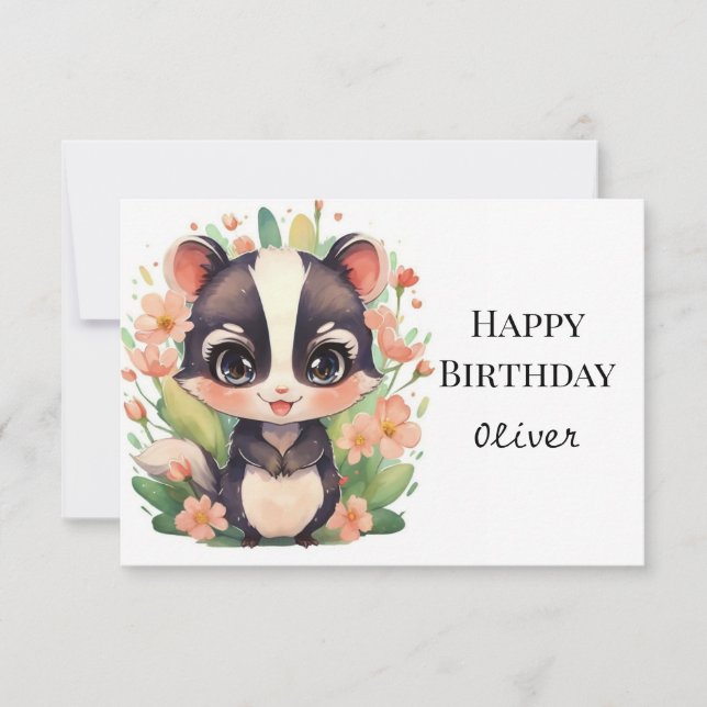 Carte Boho Fleur sauvage Skunk Anniversaire (Devant)