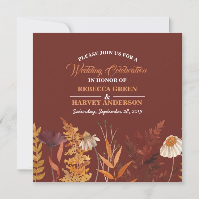 Carte Boho Fleur sauvage Terracotta Mariage de automne d (Devant)