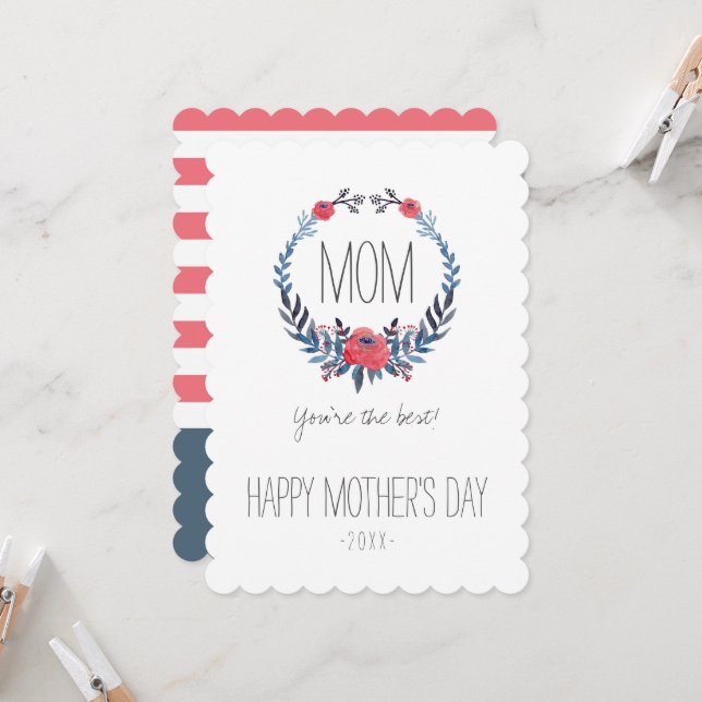 Carte Boho Floral Aquarelle Roses rouges | Fête des mère (Devant/Arrière en situation)