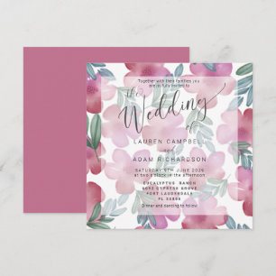 Carte Boho Floral Blush Pink Aquarelle Mariage Inviter