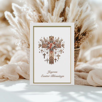 Carte Boho Floral Cross Easter
