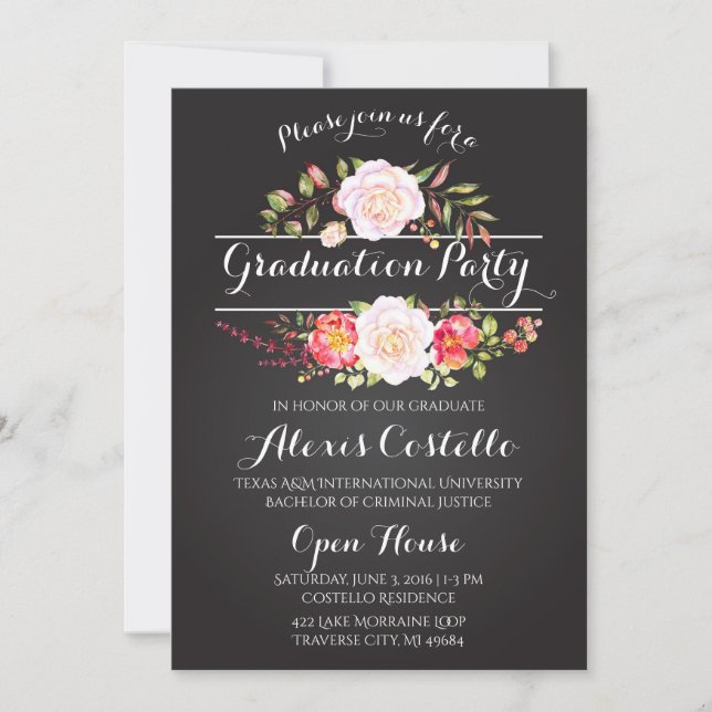Carte Boho Floral Graduation Party Watercolor (Devant)
