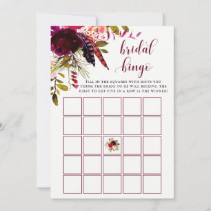 Carte Boho Floral   Jeu de Bingo pour Enterrement de Vie