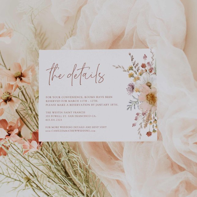 Carte Boho Floral Mariage Détails (Boho Floral Garden Wedding Details Card)