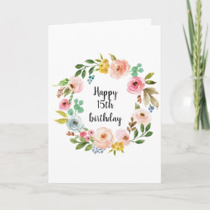 Carte Boho Floral Wreath Aquarelle Fille d'anniversaire