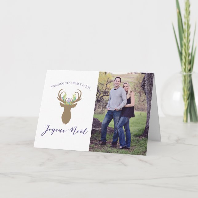 Carte Boho French Christmas Reindeer Typographie (Devant)
