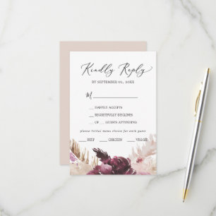 Carte Boho Pampas Grass Menu Choix de la carte RSV