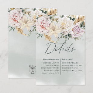 Carte Boho Pampas & Rose Roses Green Détails Card
