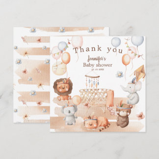 Carte Boho pastel animaux baby shower mobile Merci