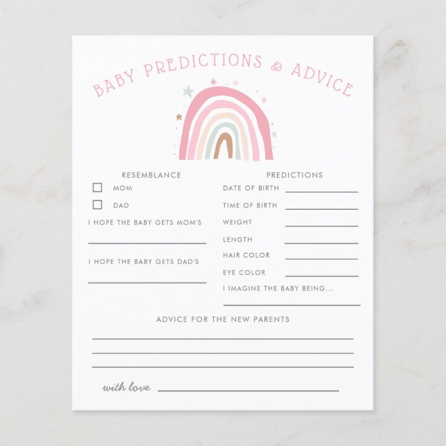 Carte Boho Pink Rainbow Baby Predictions & Conseil (Devant)