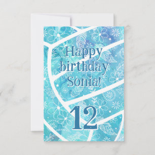 Carte boho plumes turquoise volleyball anniversaire