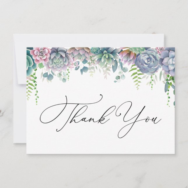 Carte Boho pourpre et vert Merci succulent (Devant)